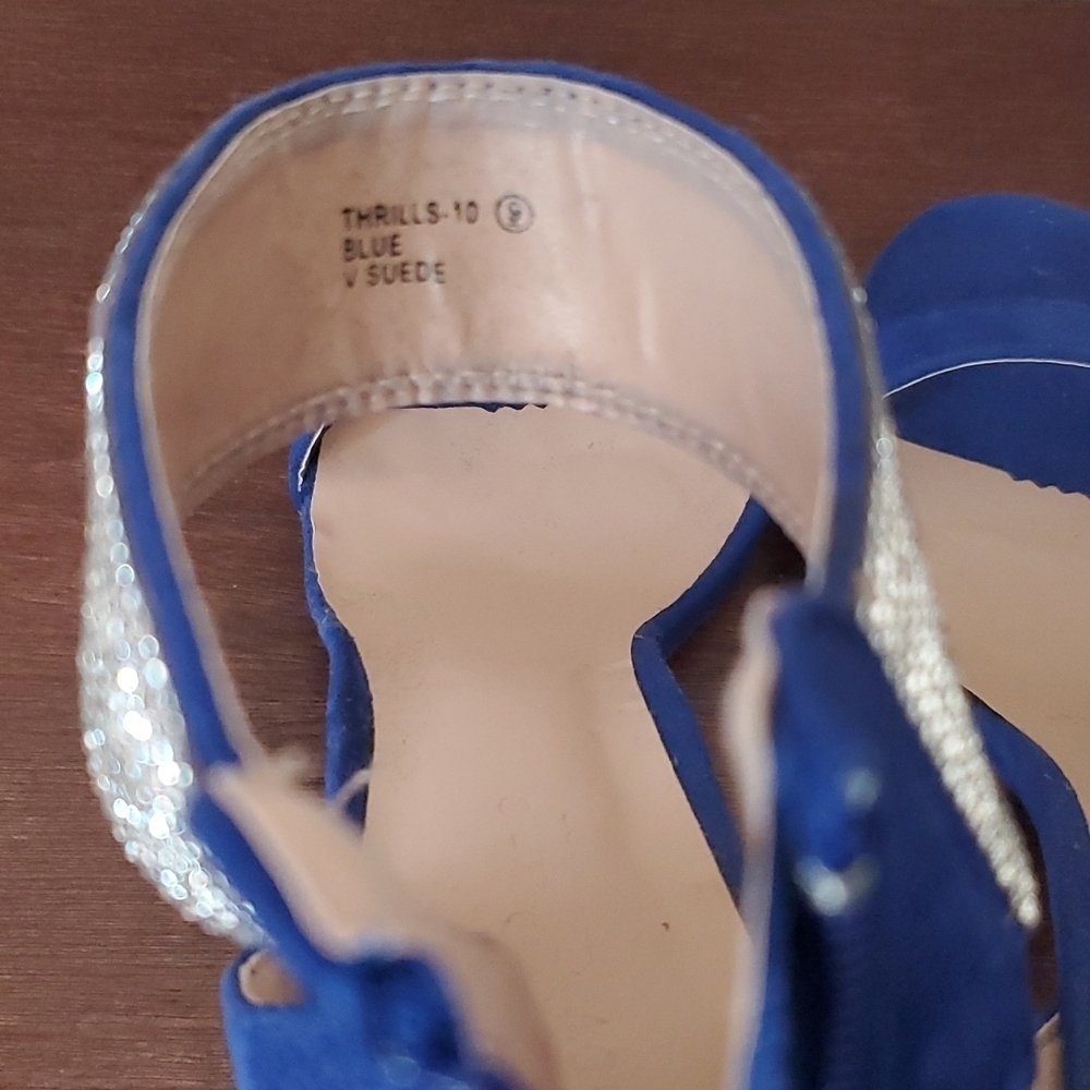 4/$30 Rhinestone cuff stiletto blue suede heels sz 9 ** - Picture 9 of 14